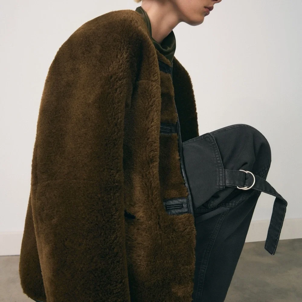 Mango olive green shearling fur effect jacket size medium - Picture 5 of 7